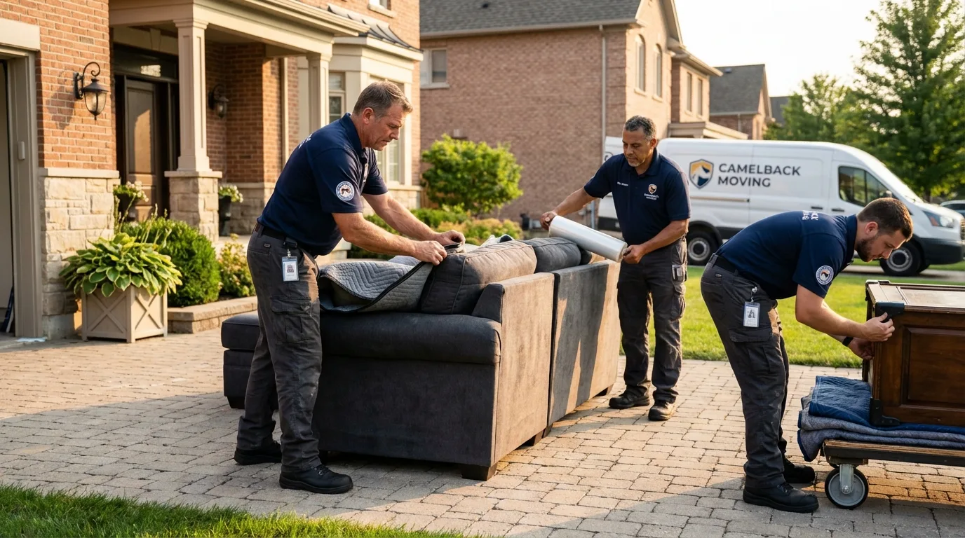 Large estate moving crew wrapping furniture in Quincy, MI